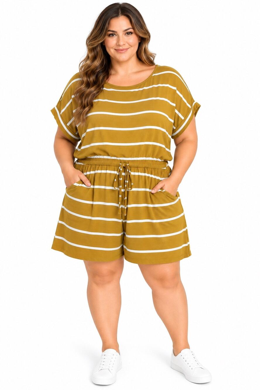 Rae Mode Mustard Striped Soft Romper – Size 3XL